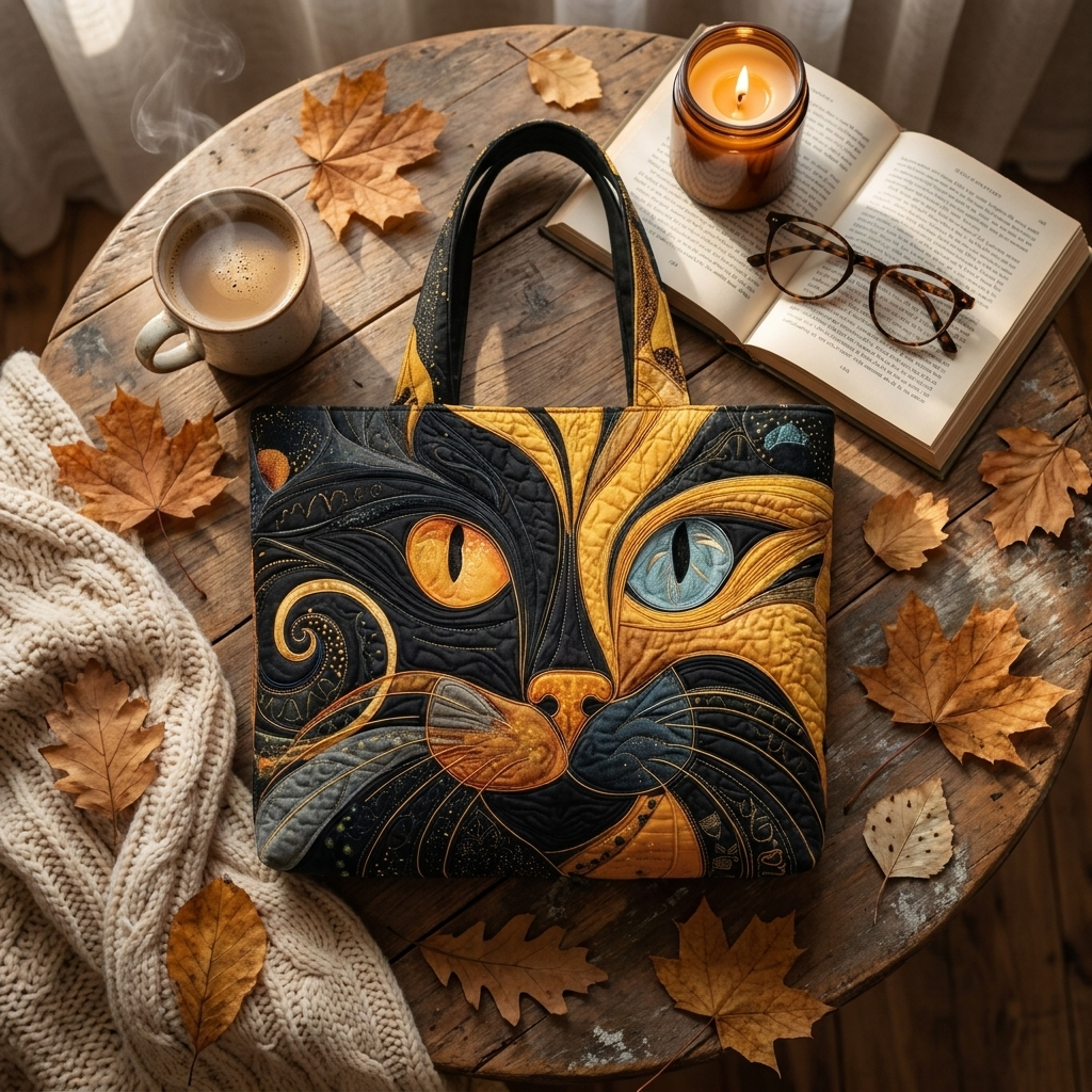 Mystic Cat artisanal tote bag flatlay