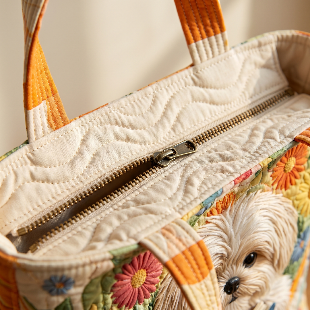 Close-up of quilted stitching and zipper