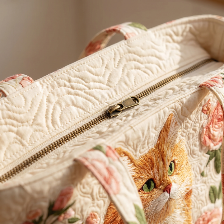 Close-up of quilted stitching and zipper