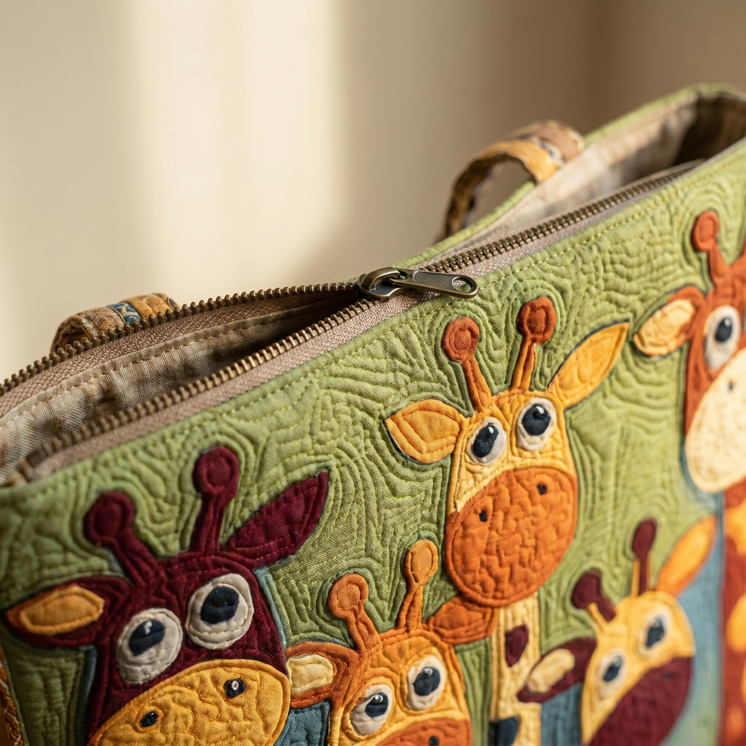 Close-up of quilted stitching and zipper