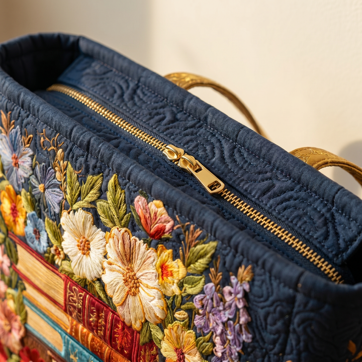 Close-up of quilted stitching and zipper