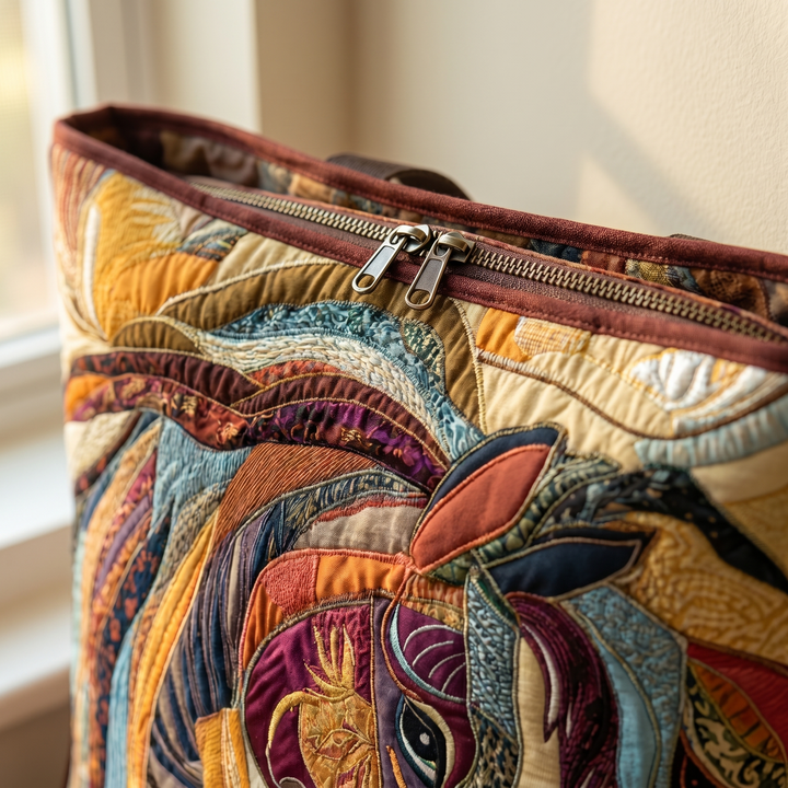 Close-up of quilted stitching and zipper