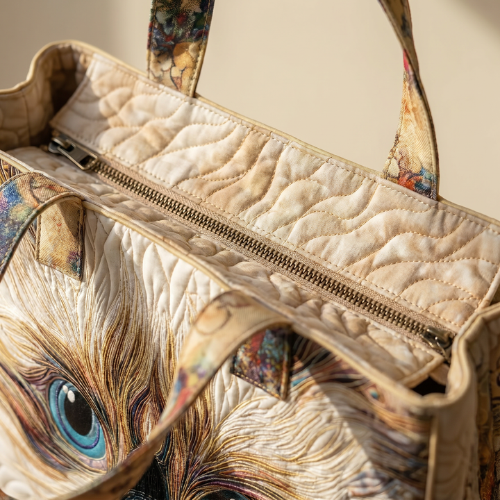 Close-up of quilted stitching and zipper