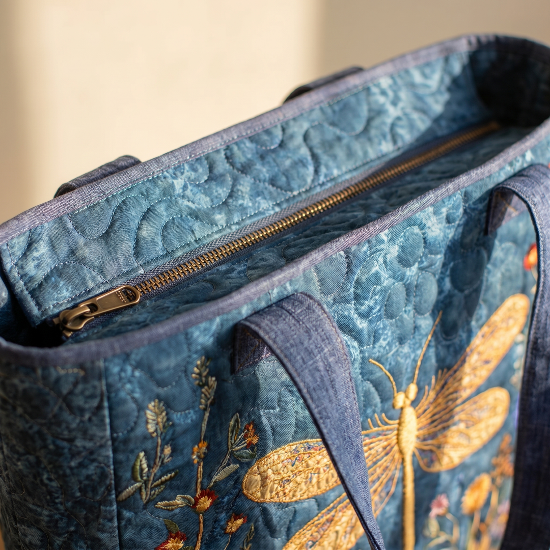 Close-up of quilted stitching and zipper