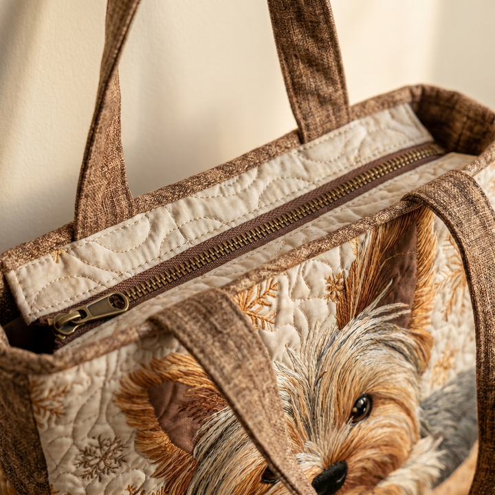 Close-up of quilted stitching and zipper