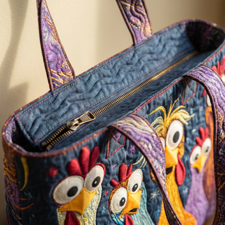Close-up of quilted stitching and zipper