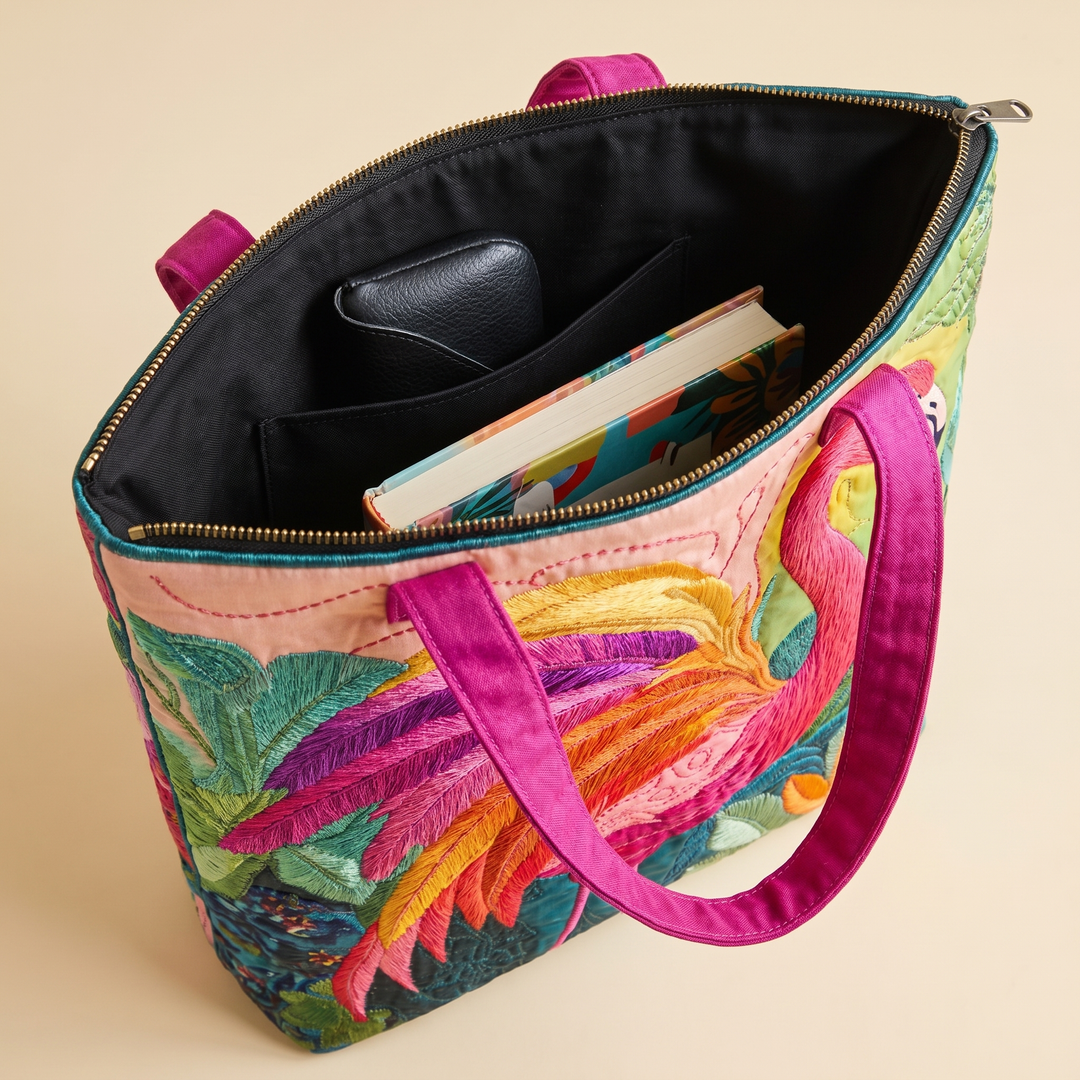 Black lined interior with zipper