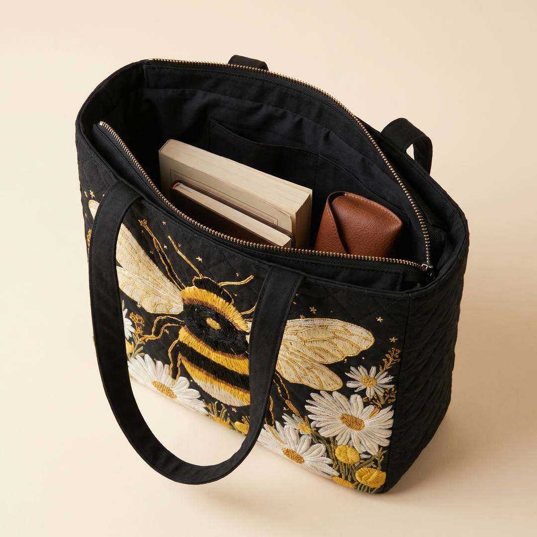 Black lined interior with zipper