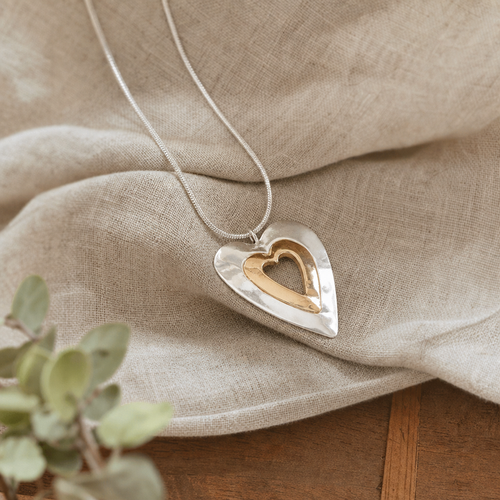 Vintage Silver & Gold Heart Pendant Necklace