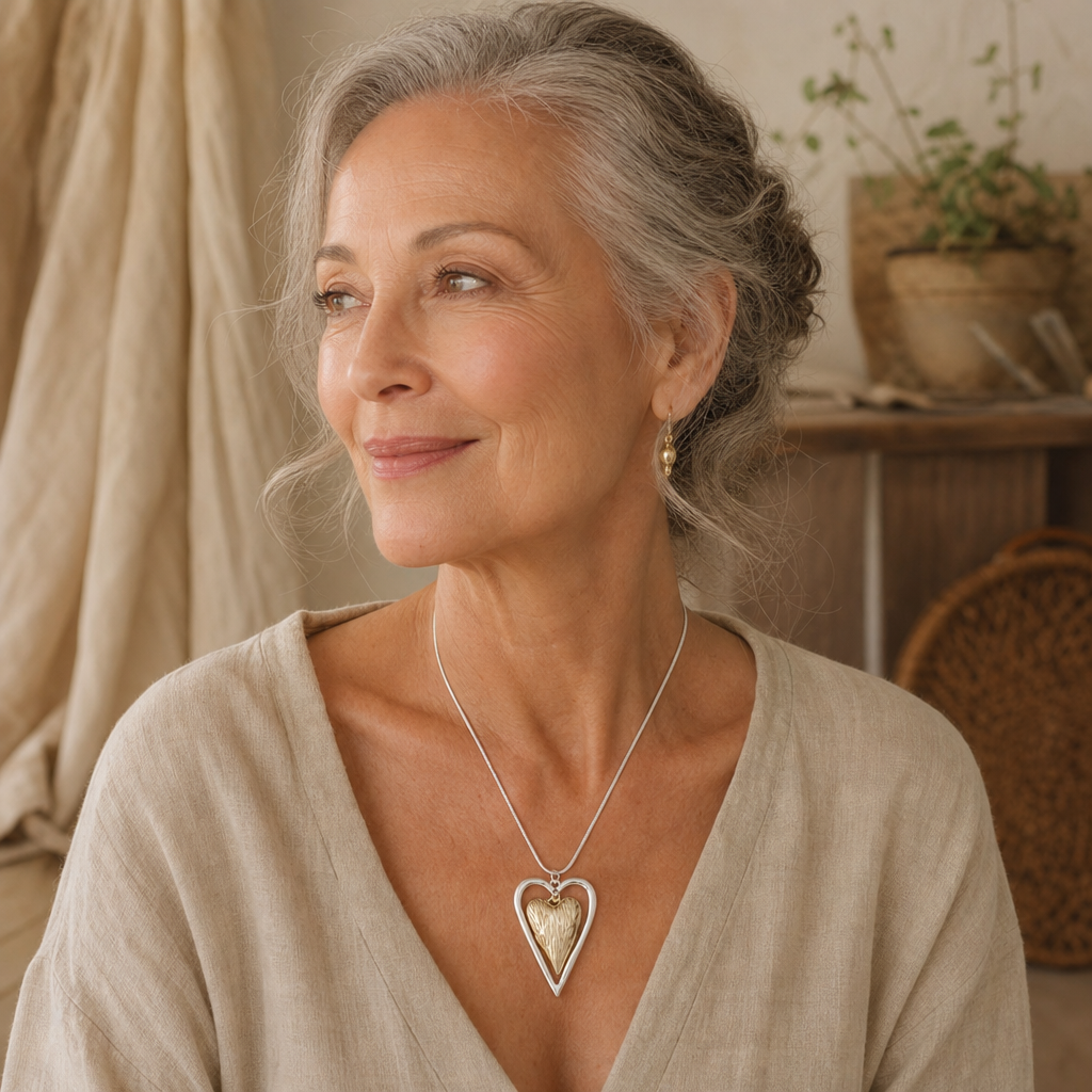 Vintage Silver & Matte Gold Heart Pendant Necklace