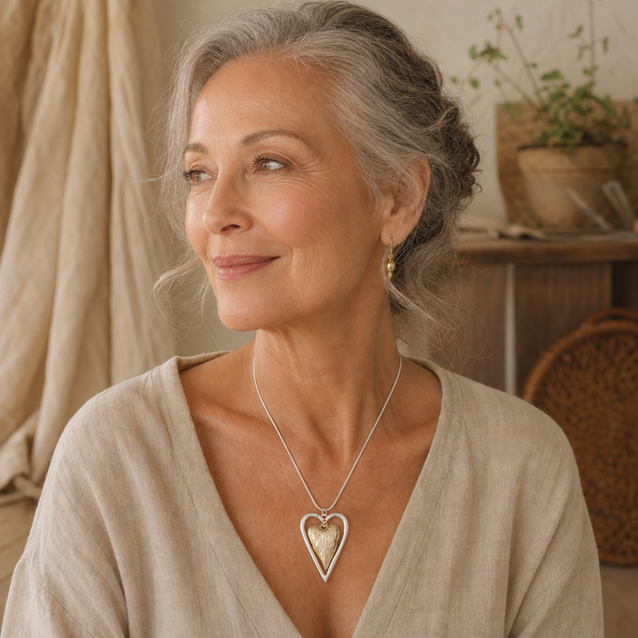 Vintage Silver & Matte Gold Heart Pendant Necklace