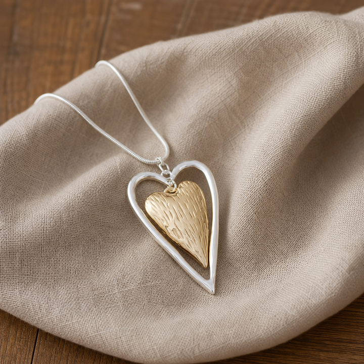 Vintage Silver & Matte Gold Heart Pendant Necklace