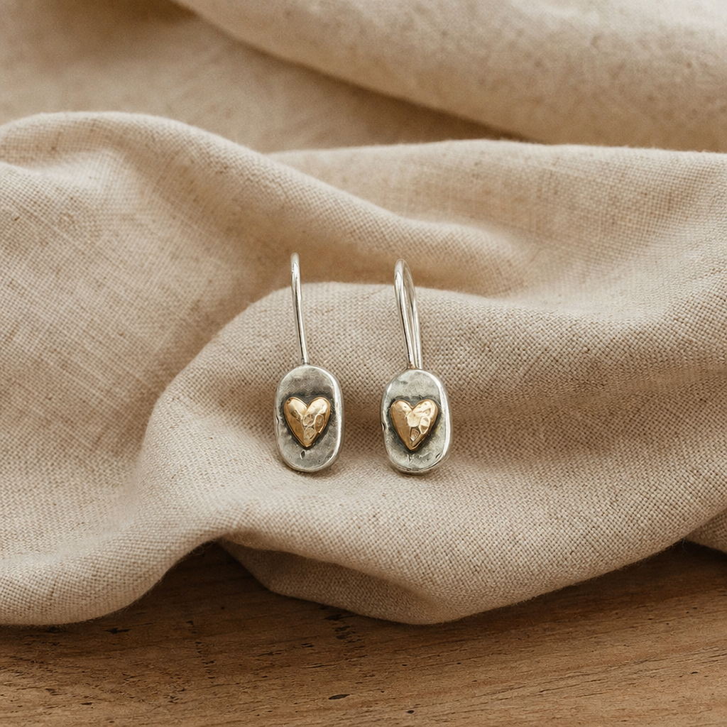 Vintage Golden Heart Silver Earrings