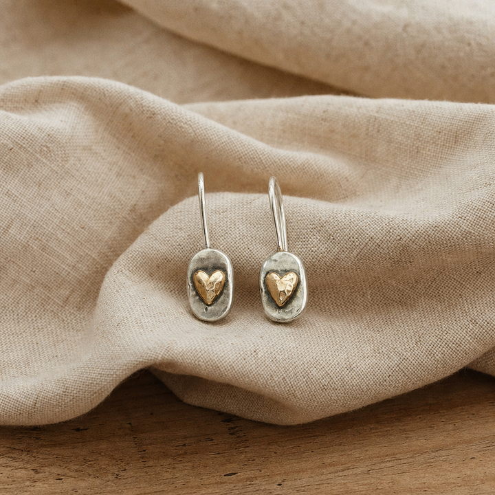 Vintage Golden Heart Silver Earrings