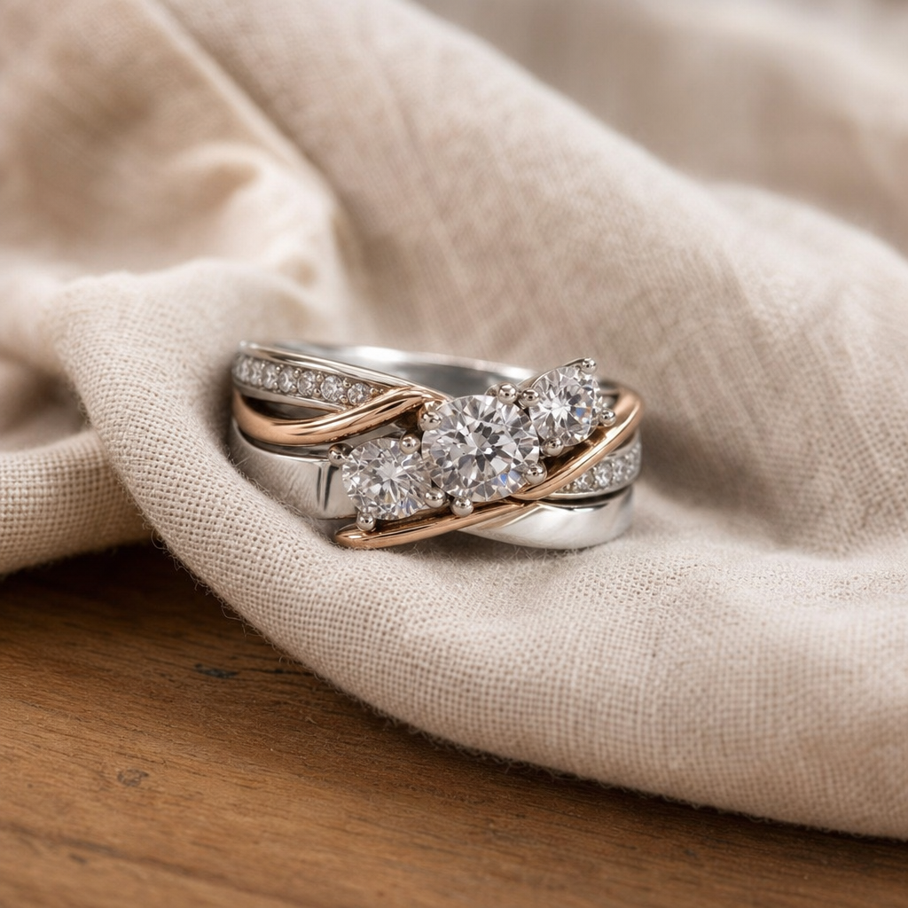 Vintage Gold & Silver Zirconia Ring