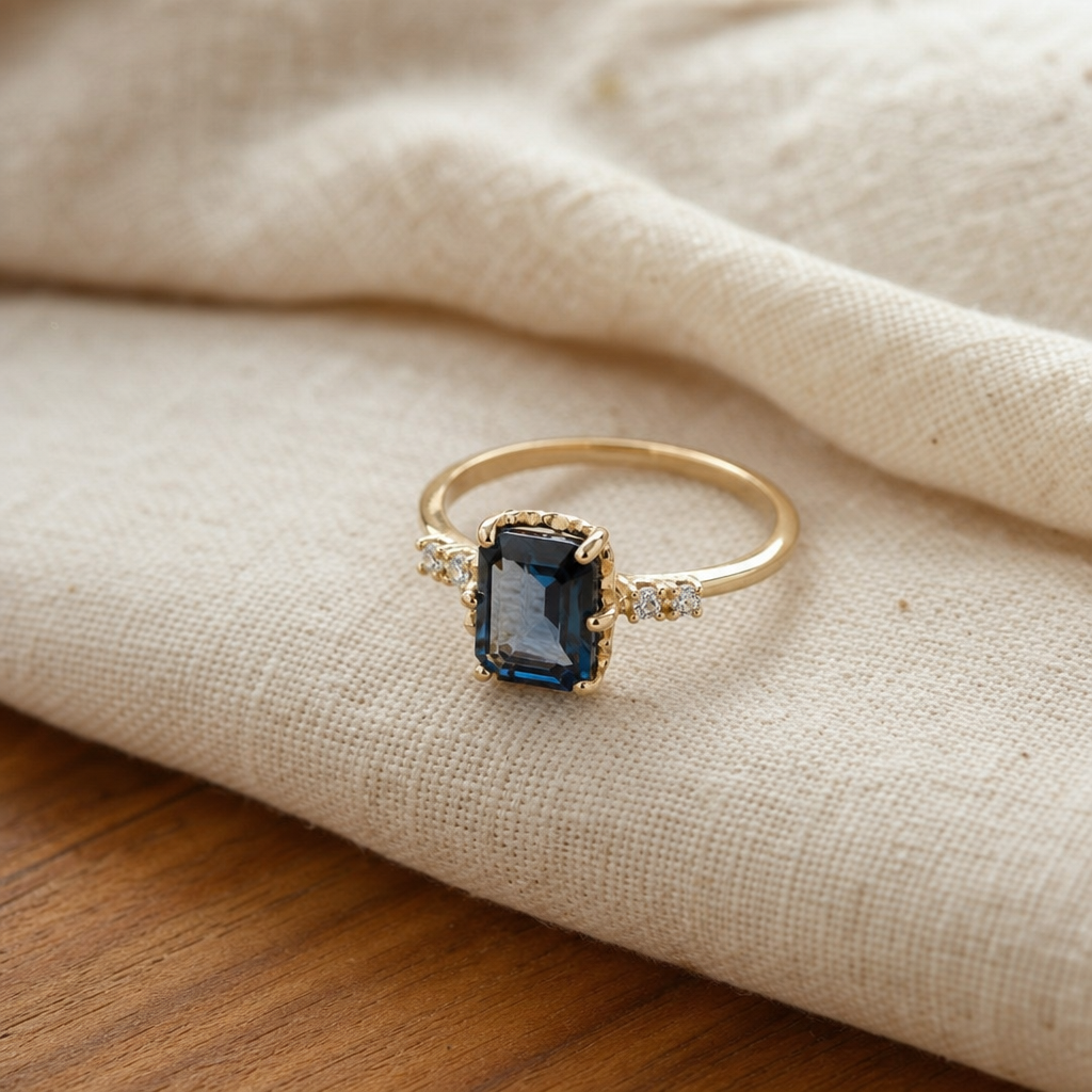 Vintage Blue Crystal Gold Ring