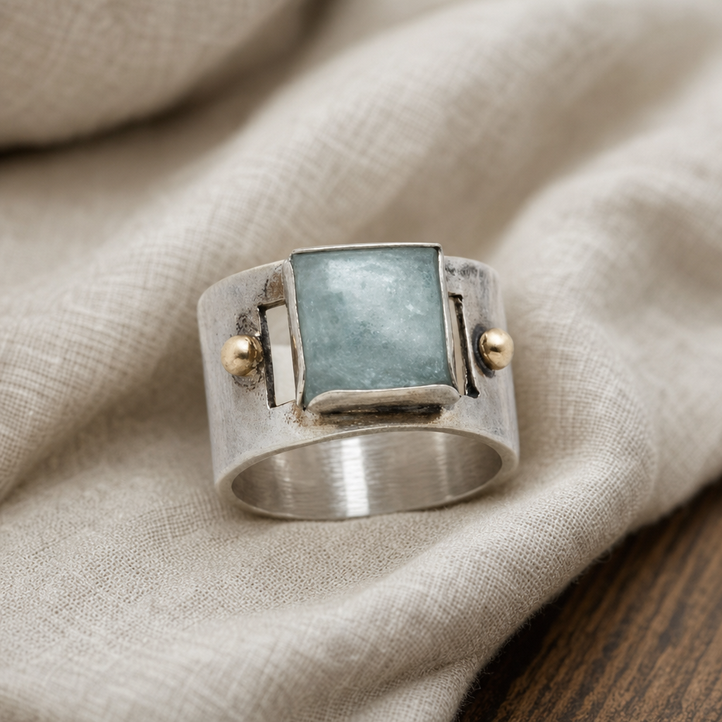 Vintage Green Square Moonstone Ring