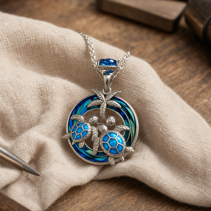 Opal Circle Turtle Palm Necklace