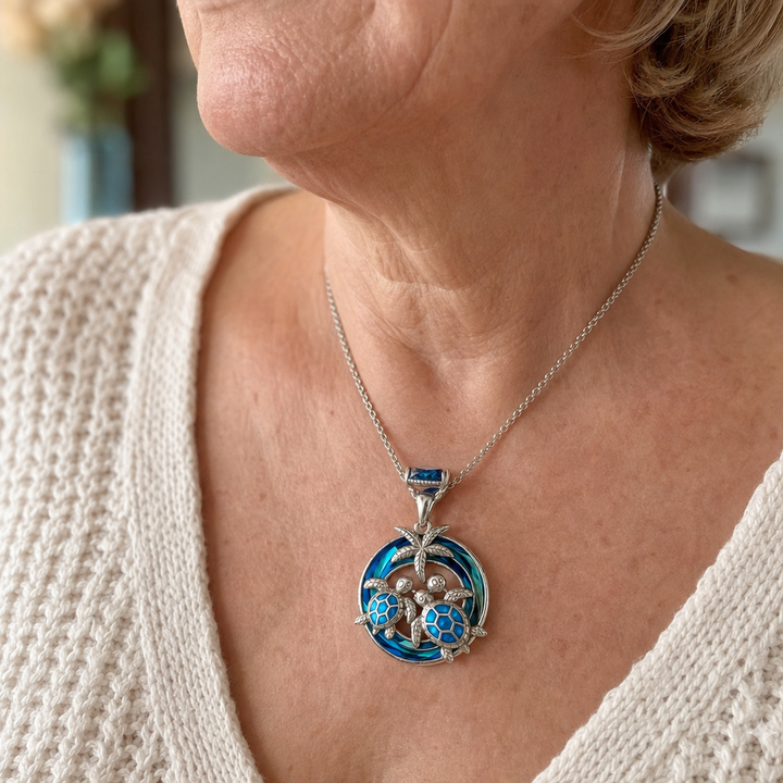 Opal Circle Turtle Palm Necklace