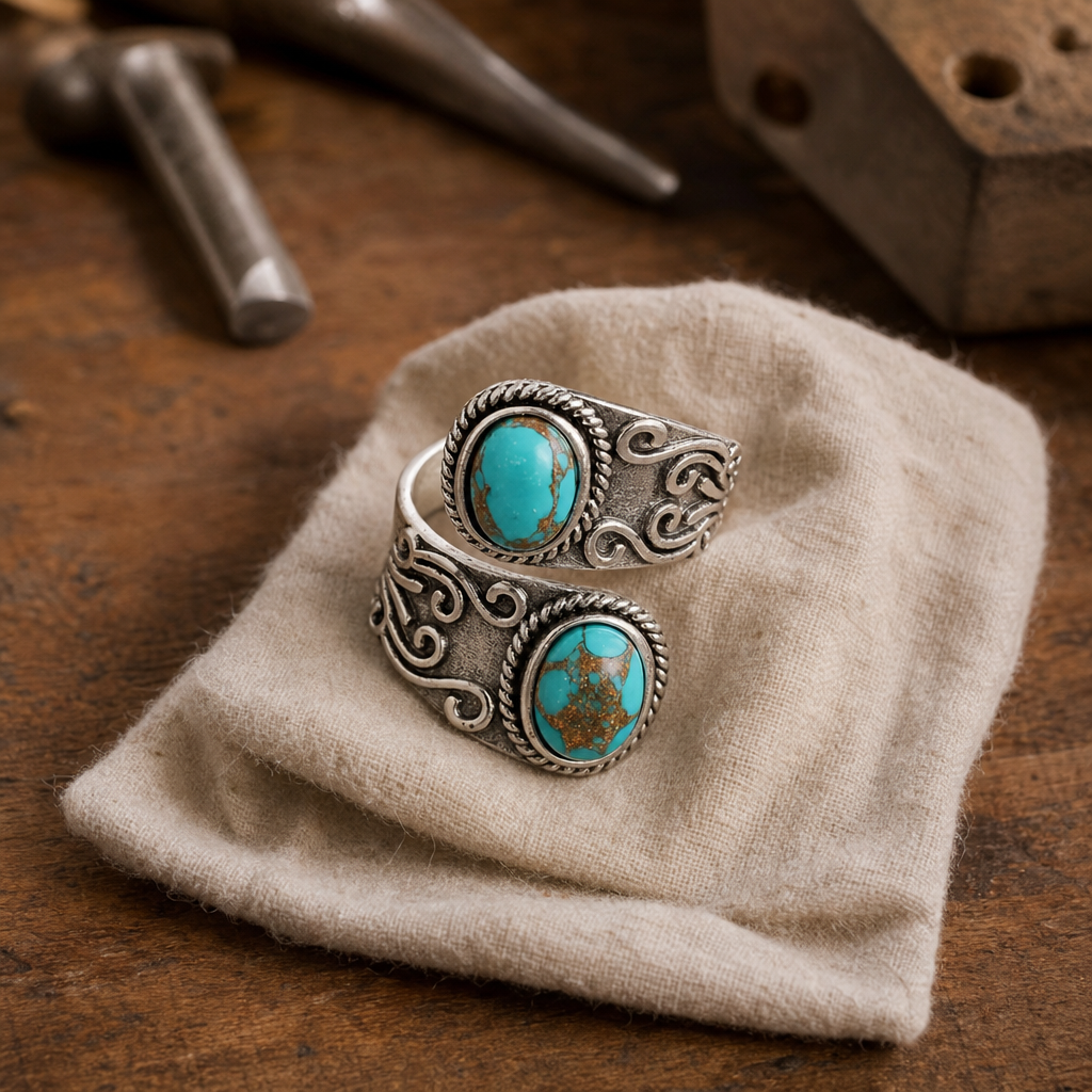 Elegant Vintage Turquoise Cross Band Ring