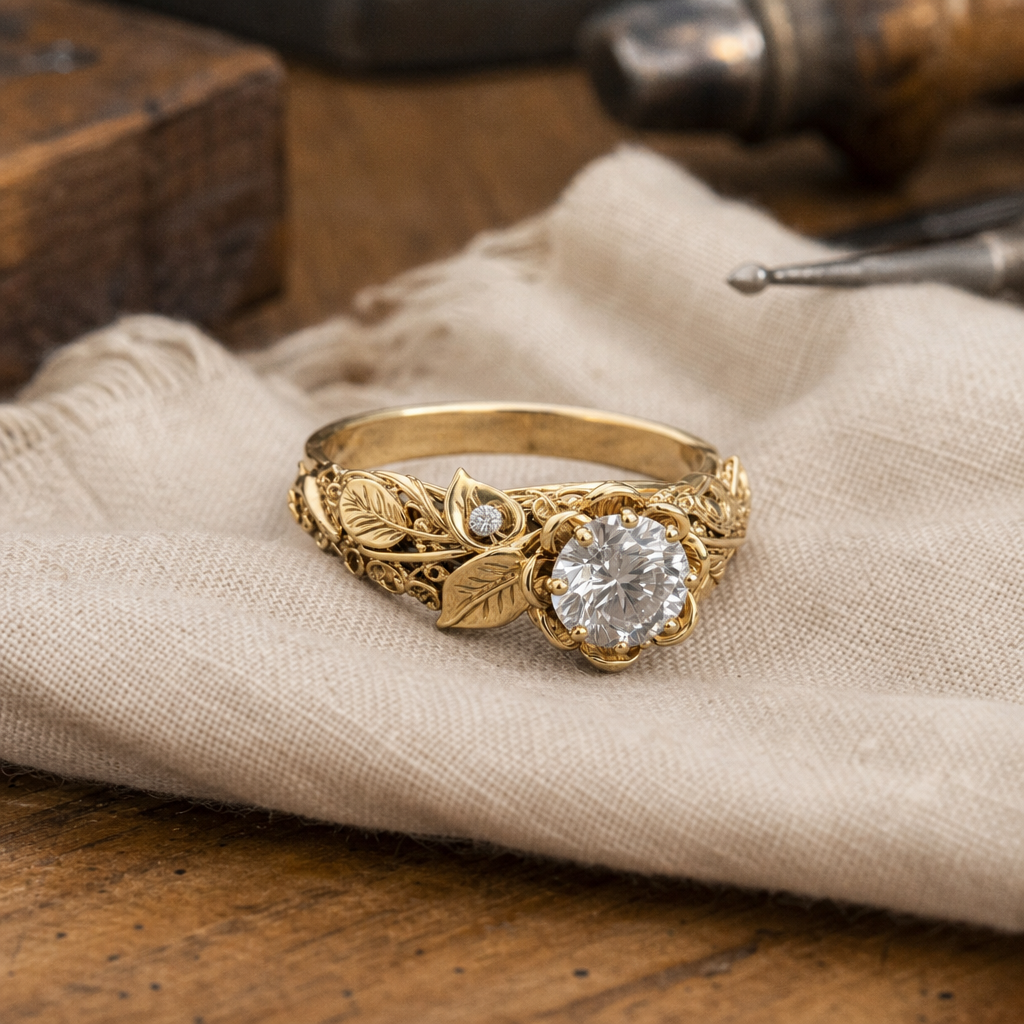 Golden Leaf Zirconia Ring