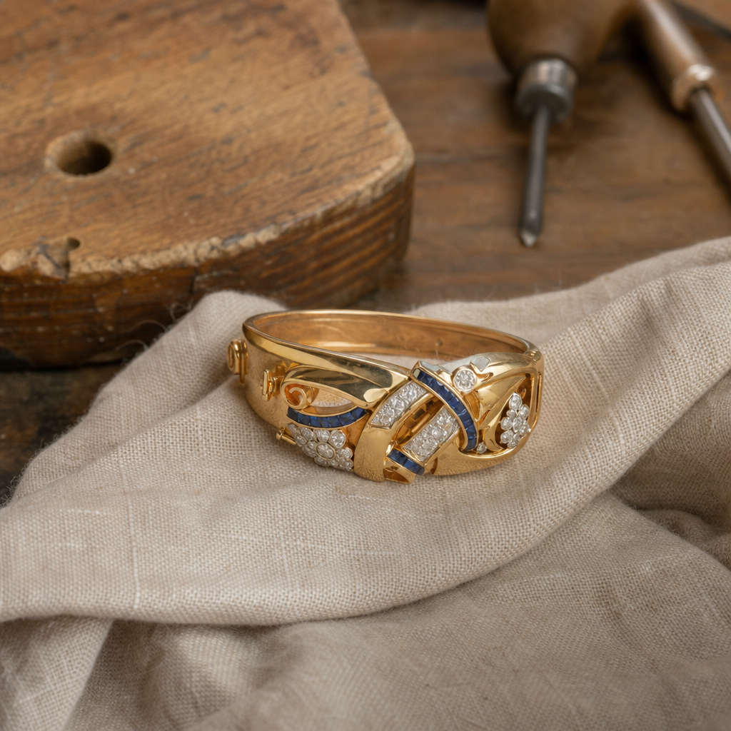Vintage Gold Blue Zirconia Ring