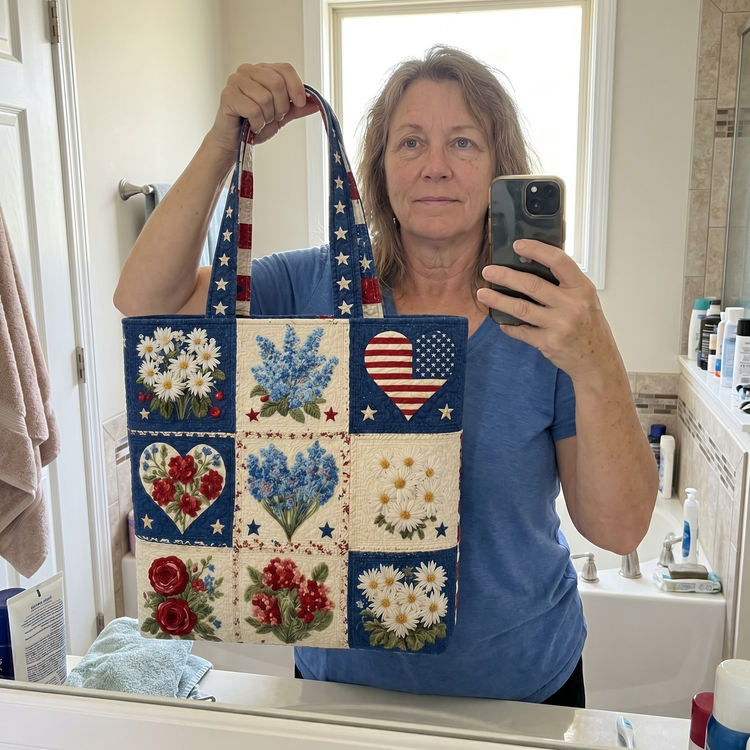 Customer review - patriotic quilted bag mirror selfie