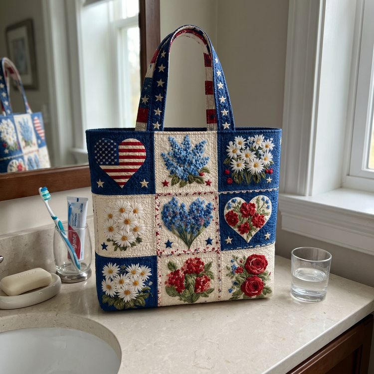 Customer review - patriotic quilted bag on vanity