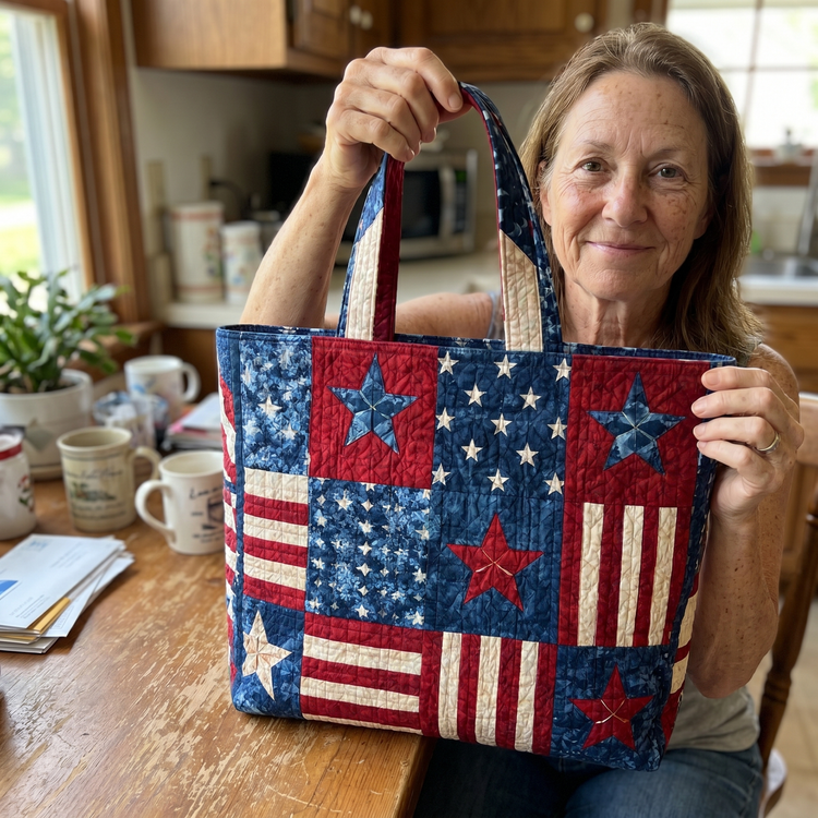 Customer review - patriotic quilted bag in kitchen