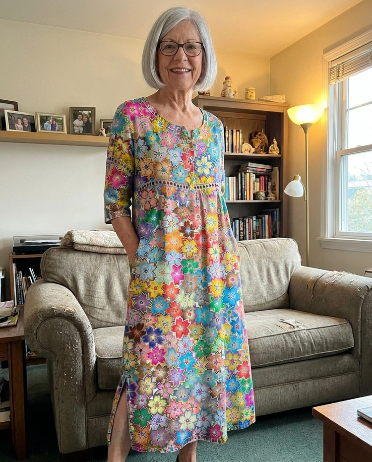 Customer review photo - woman wearing Ava Rose printed dress