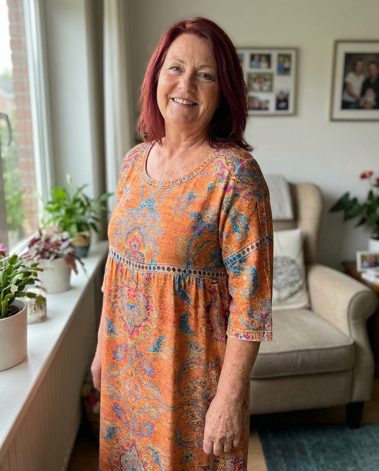 Customer review photo - woman wearing Ava Rose printed dress