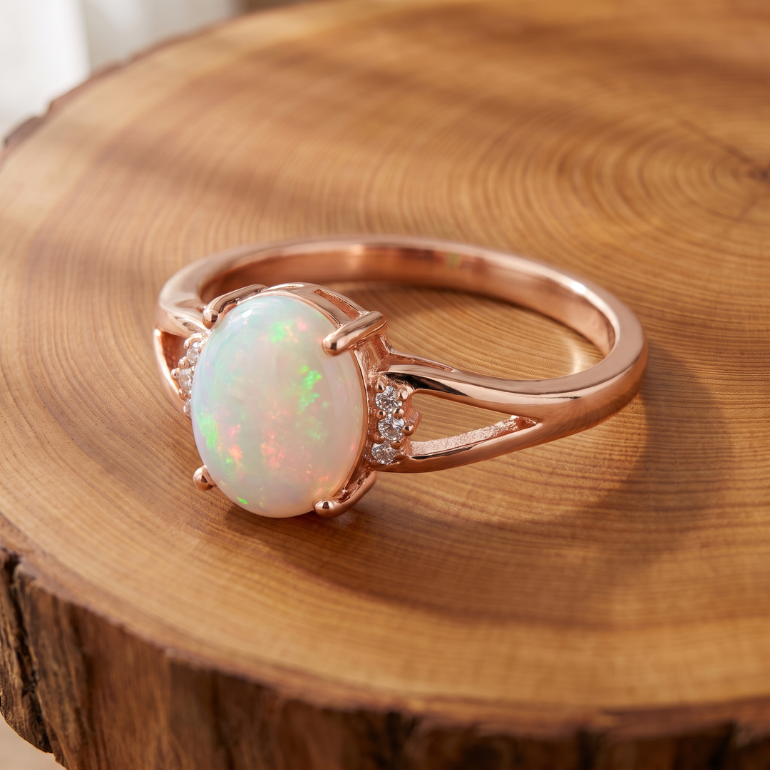 White Opal Rose Gold Ring