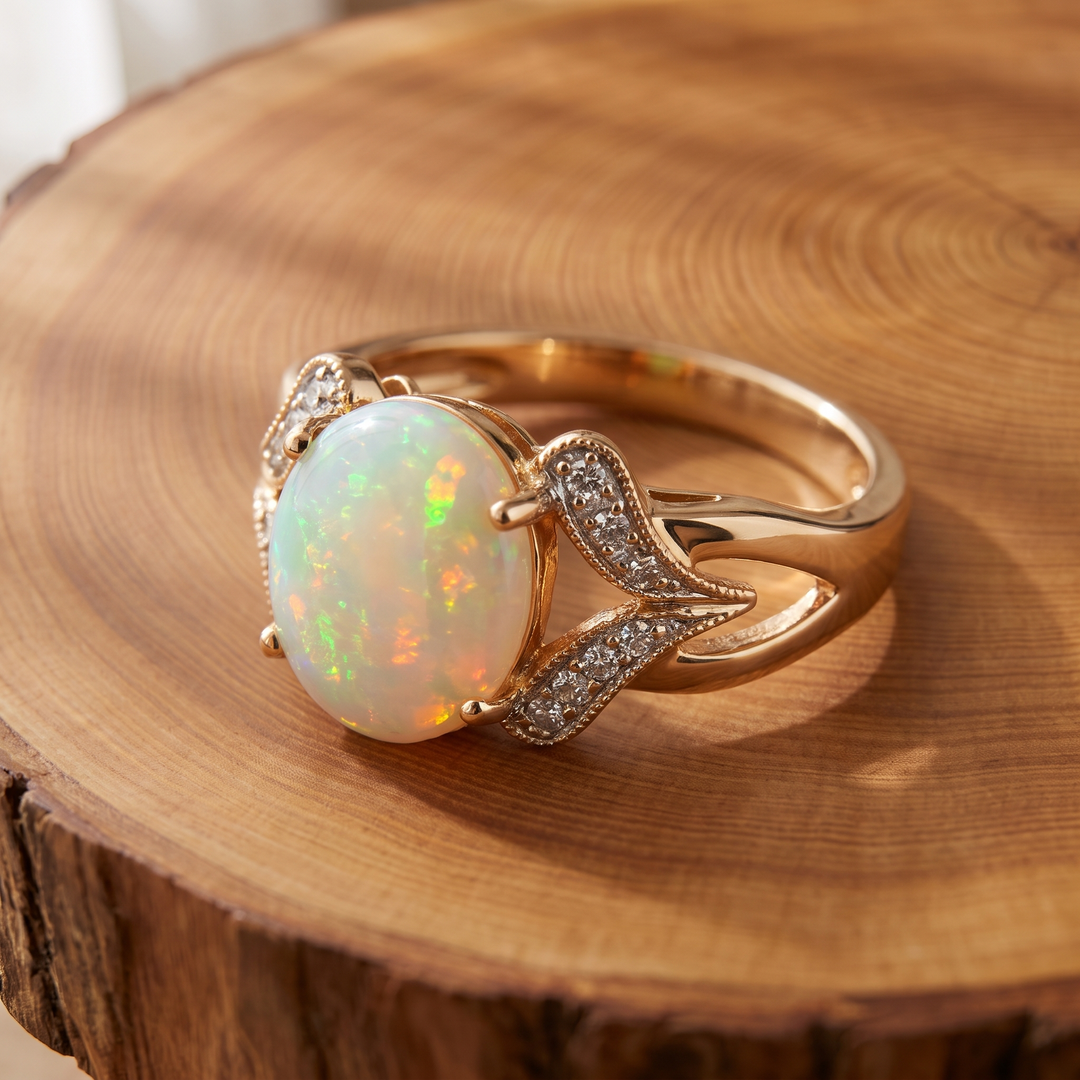Vintage White Opal Gold Ring