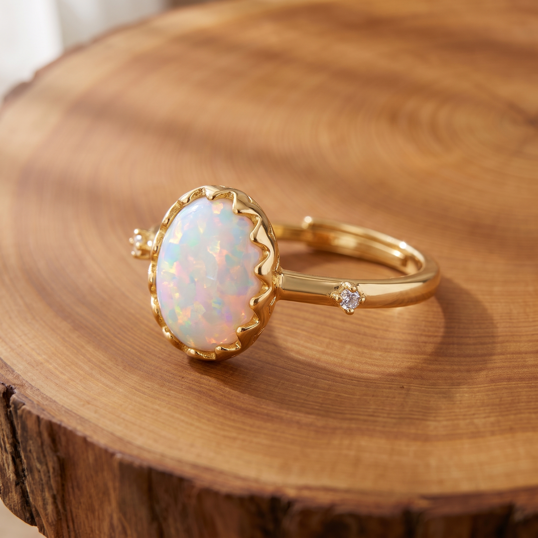 White Opal Dainty Gold Ring