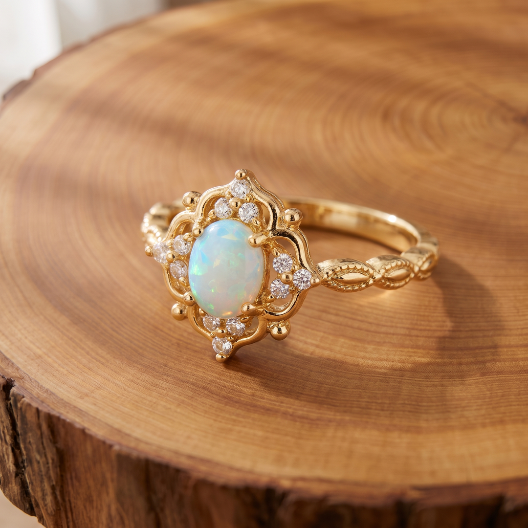 White Opal Baroque Gold Ring