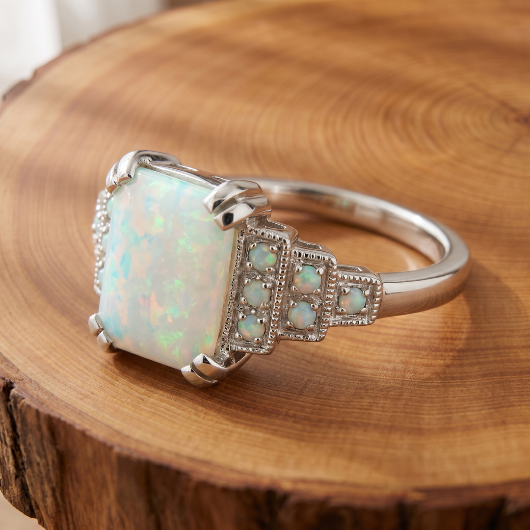 White Opal Art Deco Silver Ring