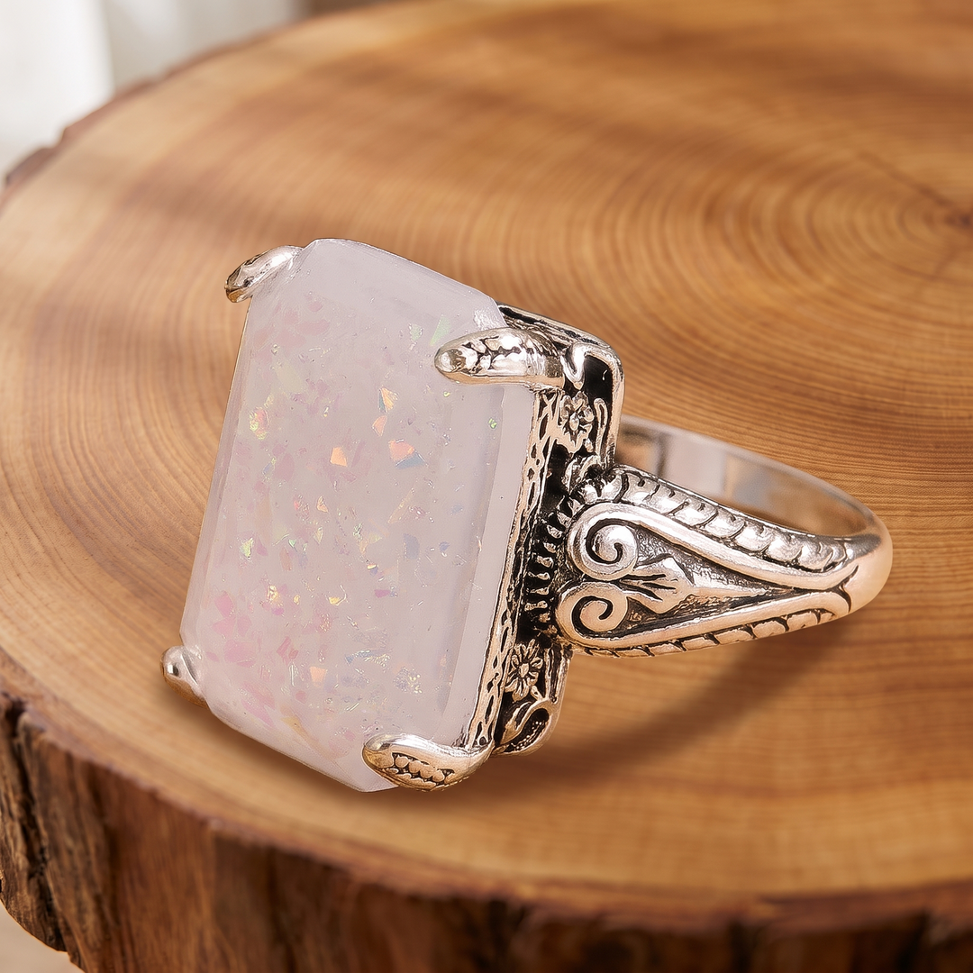 White Opal Antique Silver Ring