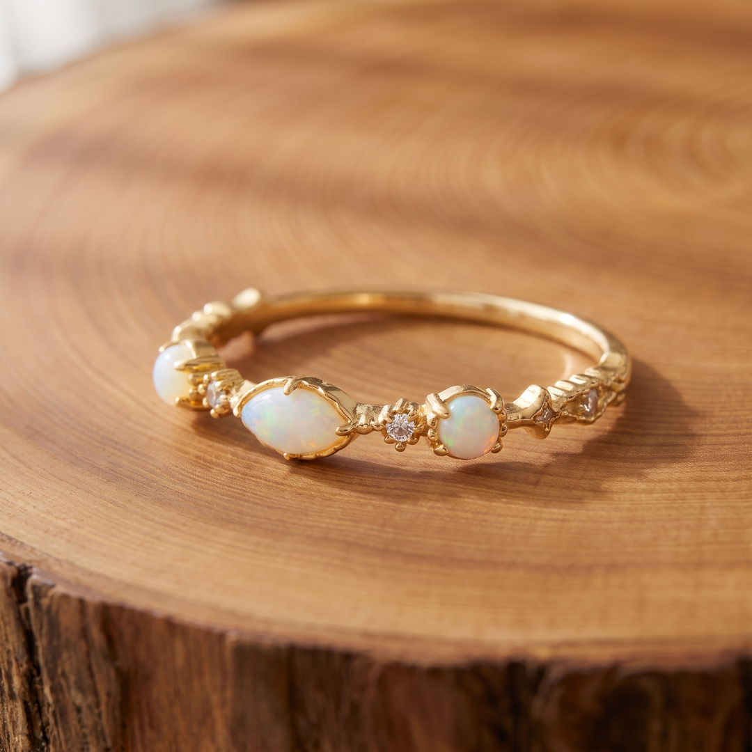 White Opal Marquise Gold Ring