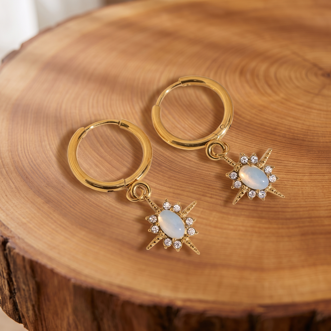 Celestial Opal Star Huggie Hoops