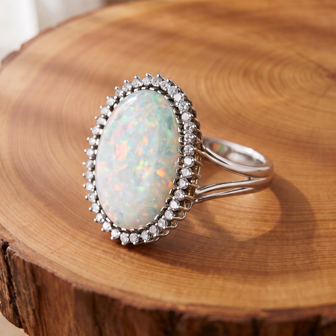 Grand White Opal Halo Ring