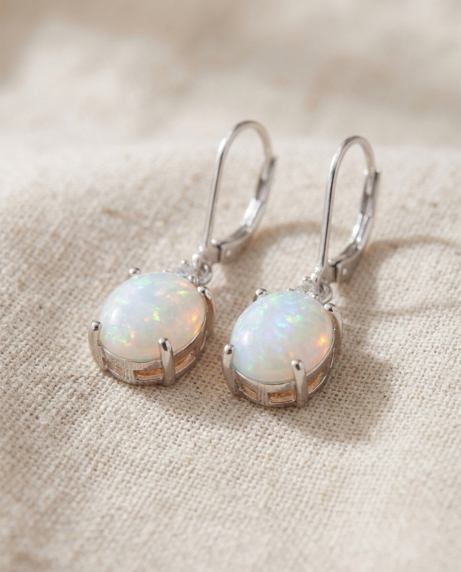 Silver Fire Opal Lever-Back Drops