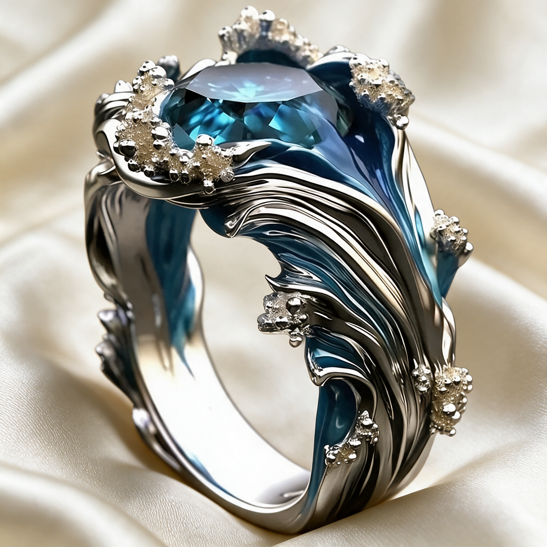 Vintage Ocean Wavy Crystal Ring
