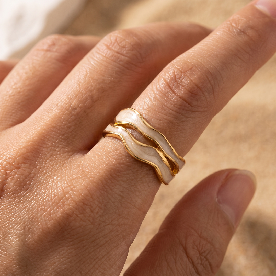 Enamel Wave Adjustable Ring