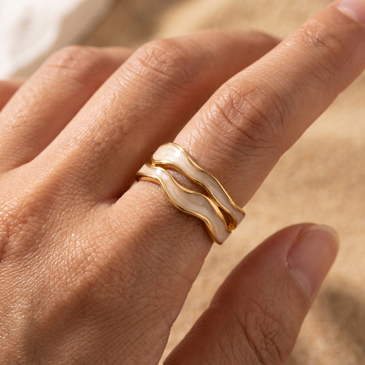 Enamel Wave Adjustable Ring