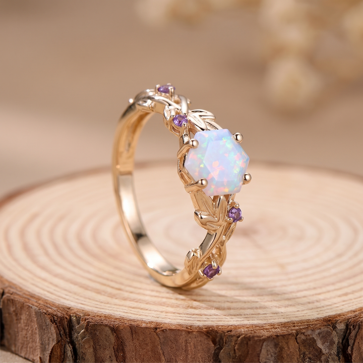 Opal Hexagon Vine Ring