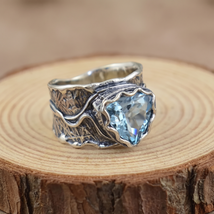 Antique Carved Sea Blue Cocktail Ring