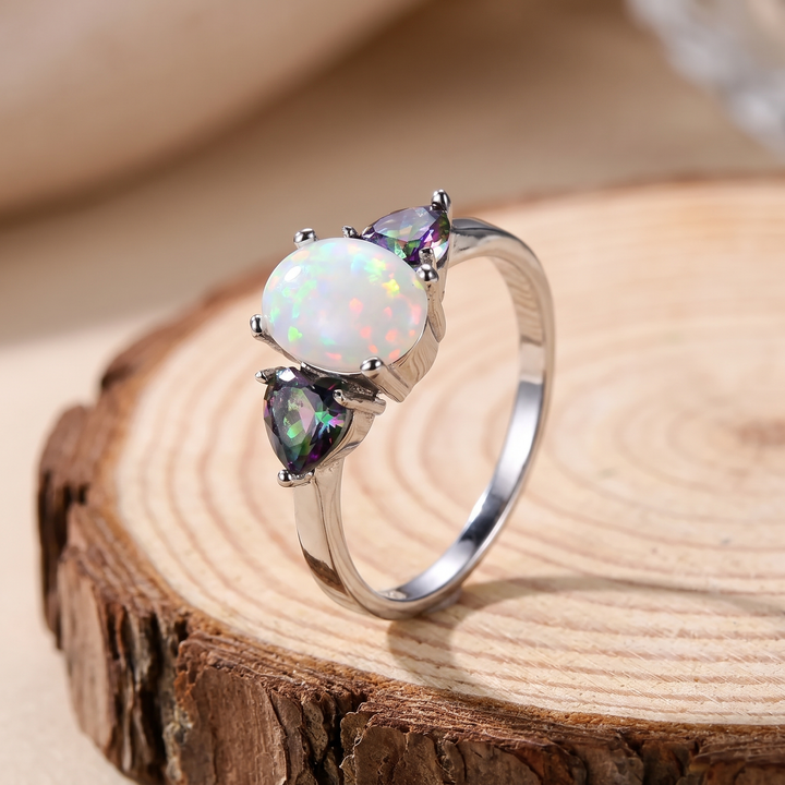 Rainbow Pear Accent Opal Ring