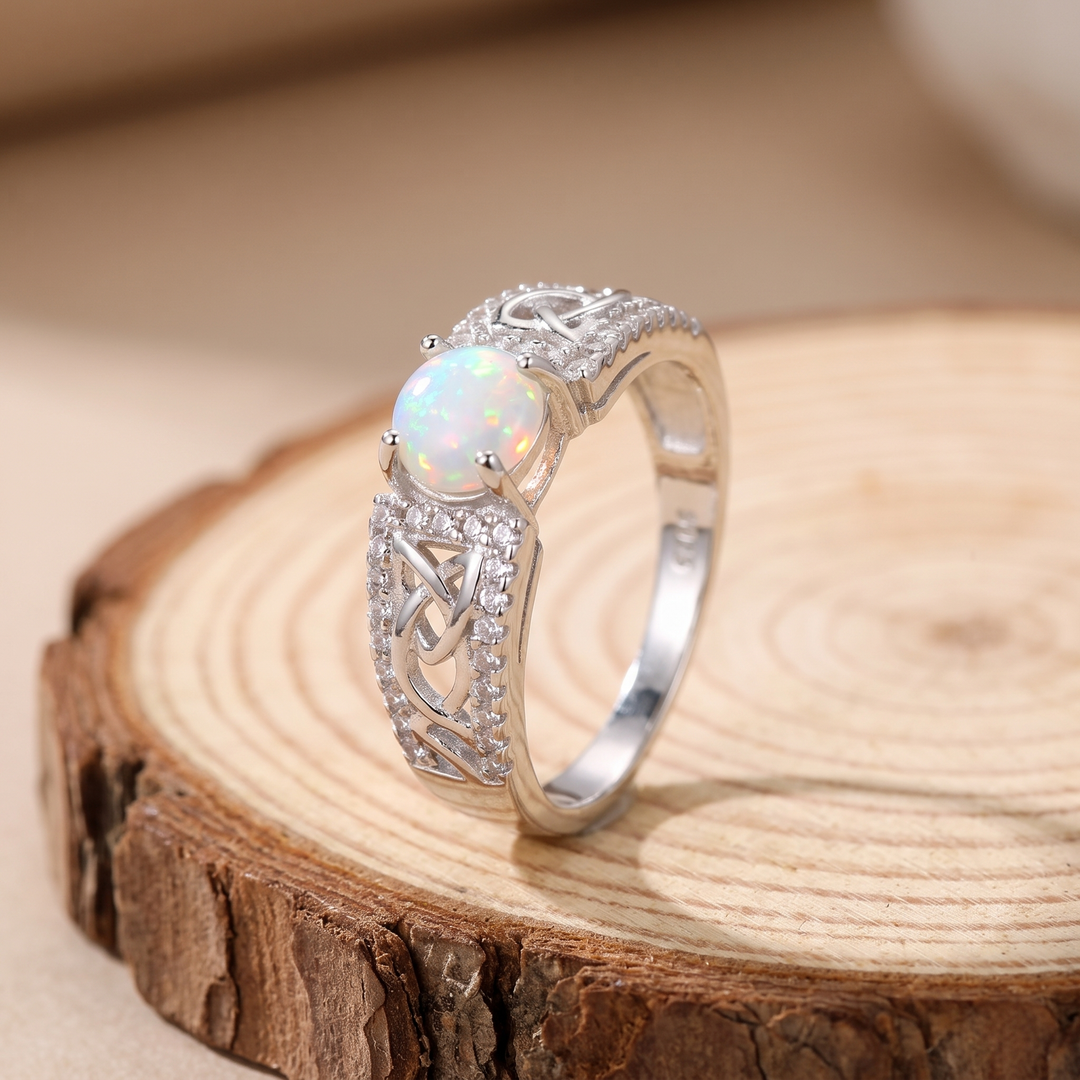 Celtic Knot Opal Silver Ring