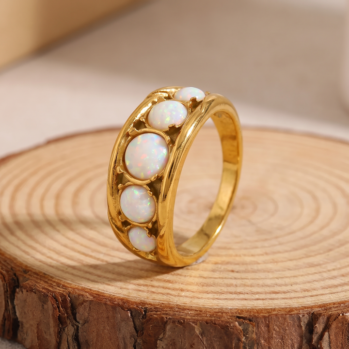 Retro Scrollwork Opal Band Ring