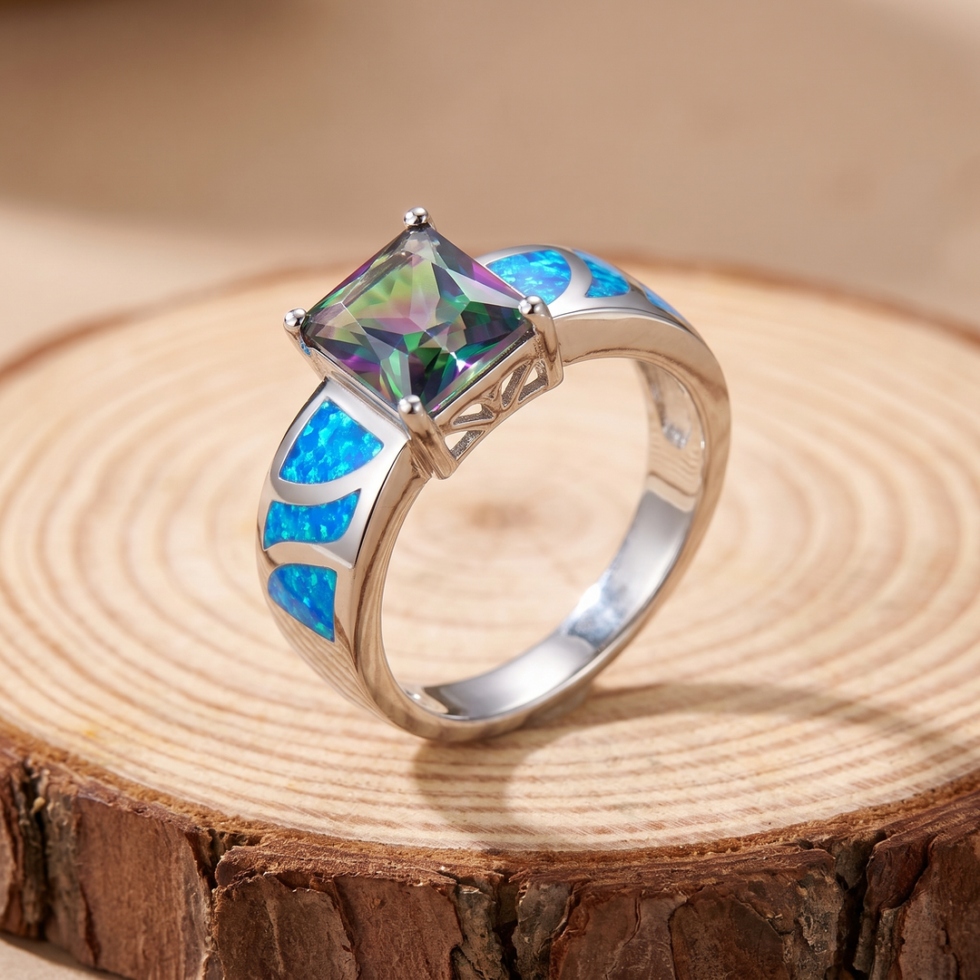 Striped Opal Inlay Statement Ring